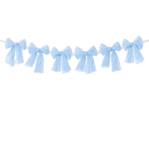 Image of MLMC Baby Blue Bow Garland Banner Handmade Cheesecloth Bow Wreath Party Hanging Decorations for Baby Shower Birthday Wedding Gender Reveal Party Decor
