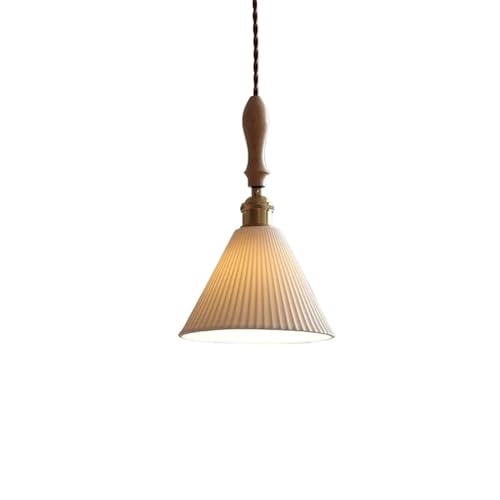 Suspension céramique design poignée bois luminaire suspendu cuivre salon LED