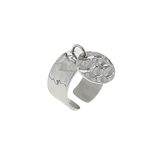 Bague breloque ajustable martelée acier inoxydable pour femme (Acier)