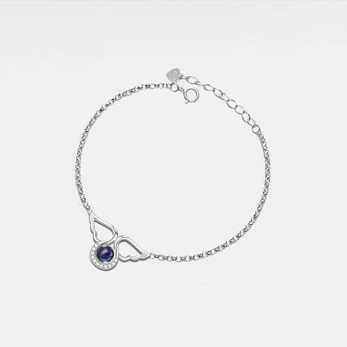 PERIMADE Custom Picture Projection Bracelet Personalized Photo Charm Chain Bracelet for Women, Customized Text & Love in 100 Languages CZ Angel Wings Bracelet Birthday Friendship Memorial Gift2