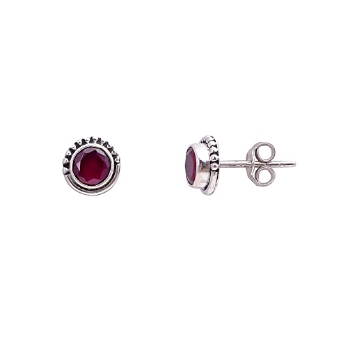 Universe Kart Dainty Earrings For Women In 925 Sterling Silver, Round 5 Mm Tiny Earrings Gifts For Women, Fine Jewellery For Girls, Women Minimal Jewellery For Office With Gemstone(Pink Ruby) #TOP8