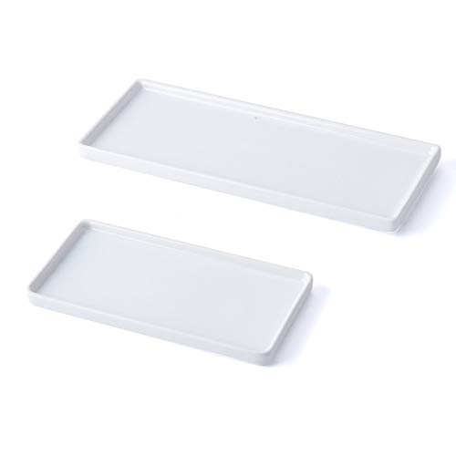 AUXSOUL Bathroom Tray, 2 Pack Ceramic Vanity Trays, Sink Storage Bathtub Tray Organizer Rectangular Cosmetics Holder for Tissues, Candles, Towel, Soap, Countertop, Towel, Plant, Jewelry(White)