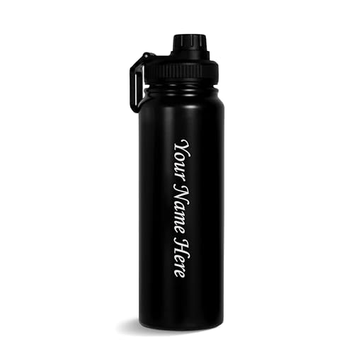 SAVRI Personalized Stainless Steel 1000ml Water Bottle – Black – Custom Engraved with Name or Logo – Perfect for Gym, Office, School, Travel – Gift for Men, Women, Kids, Employees