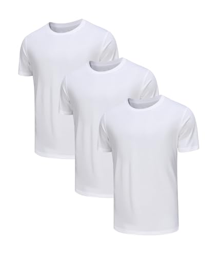 Zoofly T shirts for Men Adult 3 Pack Solid Color Round Neck Tee Shirts Classic Moisture Wicking Cotton Comfortable T-shirts Set 2XL White