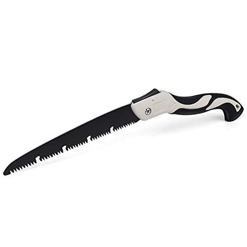 Scie Pliante 21cm Scie D'élagage - KINHARD Scie à Main Extra Forte en Acier au Manganèse, Silicone Antidérapant, Scie à Métaux pour Les Travaux de Jardin, D'extérieur et D'arbustes