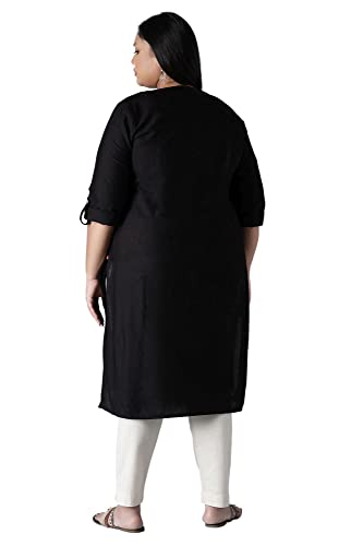 Image of W for Woman Women's Cotton Straight Fit Straight Round Neck Solid Kurta