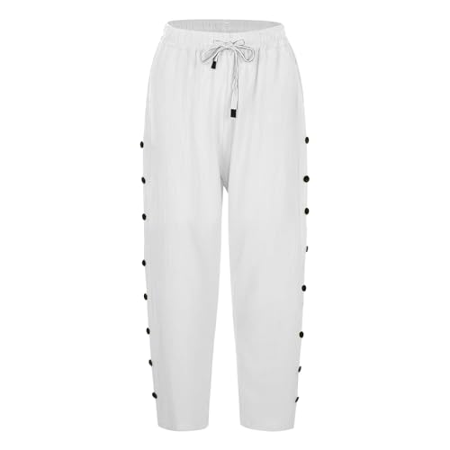 Linen Pants Women,Capris Pants for Women,Petite Linen Pant Womens Capri for Summer Clearance Ladies Gauze Trousers Trendy Causal Striped Summer Pant for Women 2025,White3