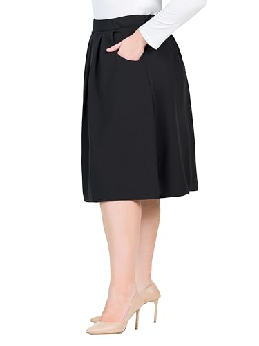 24seven Comfort Apparel Classic Plus Size Knee Length Black Skirt with Pockets2