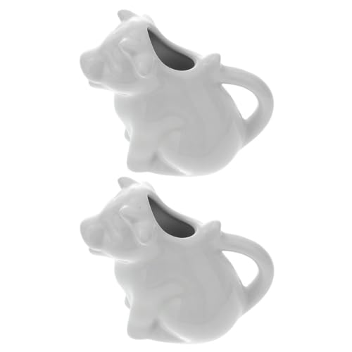 STOBAZA 2 Ceramic Pitchers For Cream Cow Figures Gravy Boat Animal Shape Milk Jug Cup Coffee Syrup Server Sauce Bowl For Salad Tea Milk Pourer, 7X8X4CM, White