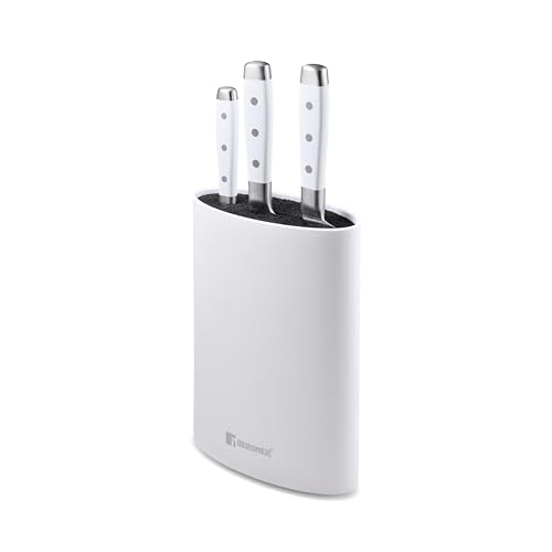 BERGNER NATURALLY - Juego de 4 Pzs Cuchillos de Acero Inoxidable - Incluye Bloque - Acabado Mate Pulido - Mangos TPR Blanco con 3 Remaches - Diseño Seguro y Elegante, Blanco