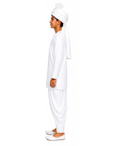 Image of BookMyCostume Haryanvi Boy Indian State Traditional Fancy Dress Costume for Kids Adults S-M | White Color | Polyester | Ideal for Competitions & Cultural Events