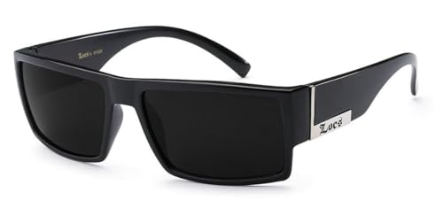 Locs Mens Flat Top Gangster Sunglasses Black Silver Frame 91026 (Black), 5.5w x 1.75h2