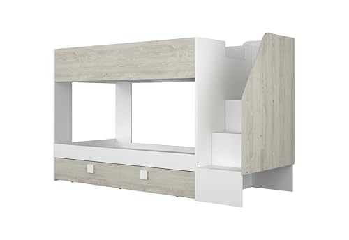 Mobelcenter, Litera con Cama Nido Reversible Easy 90x190 cm, Litera Juvenil para 3 Personas, Color Blanco y Cascina, Medidas: Ancho: 242,1 cm x Fondo: 97,4 cm x Alto: 150 cm (1602)