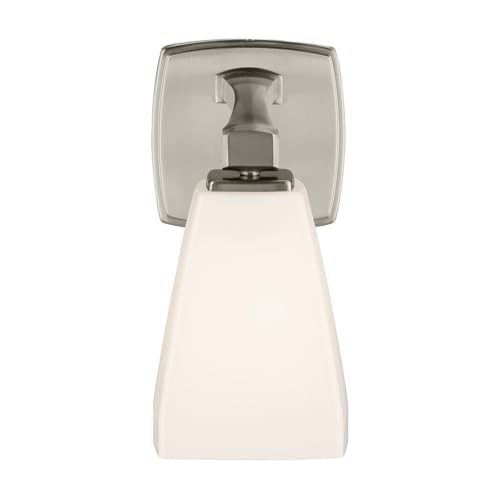 Image of Kichler Marant 5 inch 1-Light Wall Sconce Bathroom Light Fixture with Opal Glass in Brushed Nickel for Bathroom, Powder Room, Hallway, Fireplace (5 inch W x 9.5 inch H), 55214NI