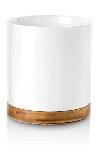 Nucookery 360°Rotating Utensil Holder, 7.2" Large Utensil Crock, White Ceramic Cooking Utensil Organizer With Countertop-Protection Cork Bottom For Farmhouse Kitchen Decor Christmas Thanksgiving Gift (White) #TOP7