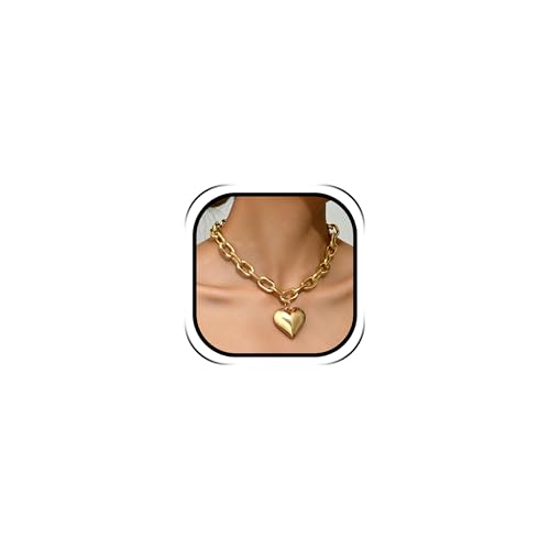 Harry and Henry Chunky Heart Necklace for Women Trendy Gold Puffy Heart Pendant Statement Necklace Jewelry Chunky Paperclip Chain Necklaces Jewelry Birthday Gifts
