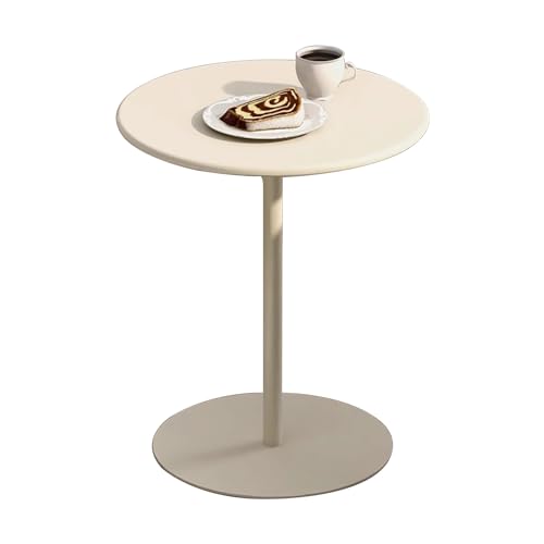Mesa de centro redonda beige con base de metal, elegante mesa de comedor y bar para bistró, cocina y sala de estar, mesa alta versátil (60 x 60 x 72 cm)
