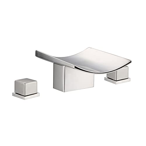 GLYYR Grifo de Baño de Cascada 3 Agujeros 2 Manijas Cuadradas Grifo de Lavabo de Baño Generalizado, Grifo Mezclador de Lavabo Cepillado de latón Moderno para Lavabo Cover