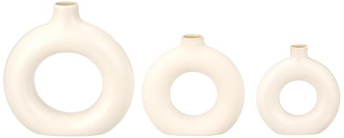 Image of Amazon Basics Modern Hand Crafted Ceramic Donut Shaped Vase|for Unique Home Decor (Pack of 3),White