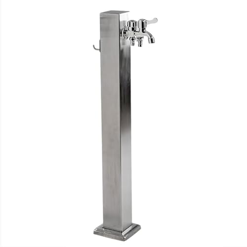 Columna de agua de acero inoxidable para exteriores, dispensador de agua para jardín con grifo y soporte para manguera, fuente de agua cuadrada para césped, parques y baños, 60 cm
