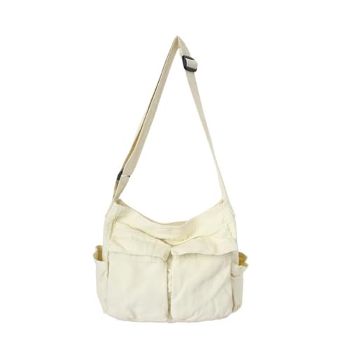 Canvas Messenger Bag Large Capacity Crossbody Bag Solid Color Shoulder Bag Vintage Handbag for Women & Men (Beige)