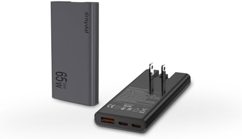 65W Flat USB C Wall Charger Block,3-Ports Slim USB C Charger,Grey