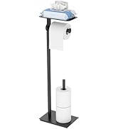 WZKALY Black Toilet Paper Holder Stand, Free Standing Toilet Paper Holder with Shelf for Bathroom...