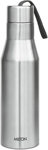 Milton Stainless Steel Water Bottle, 22 oz, Non Insulated Single Wall Leakproof, BPA and Free, Easy to Clean, Ideal for Gym, Travel, Work, 304 Grade Steel, Super 650 ml with Carry String - Silver