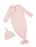 PATPAT Baby Sleeper Gown with Bamboo Viscose for Newborn Girls Boys, Knotted Nightgown with Mittens for Infant Home Coming, Petal-Hat, 0-3M