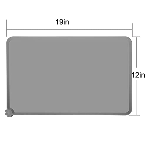 Image of Lessmon Dog Cat Feeding Mat, Silicone Waterproof Pet Food Mat, Grey