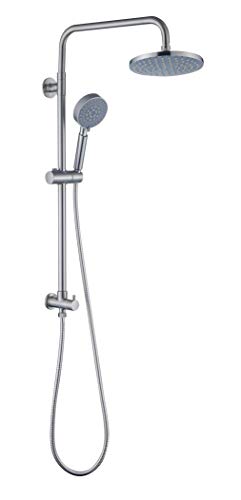 40% Off Discount Contemporary slide bar with 8'' shower head, 5-Function hand held shower, Adjustable slide bar, with diverter body and shower arm, Shower trim kit,Brushed nickel Finish