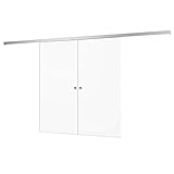 Schiebe-Türsystem: Set bestehend aus zwei weißen Holzschiebetüren, Beschlägen aus Aluminium und hochwertigen Griffen