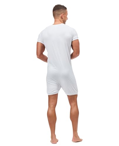 HEAVYWOOD Mens Romper Short Sleeve Onesie Jumpsuit Pajamas Henley Stretchy Silk One Piece Garment Sleepwear3