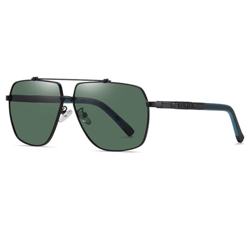 Lunettes de soleil homme monture large métallique robuste verres teintés vert foncé