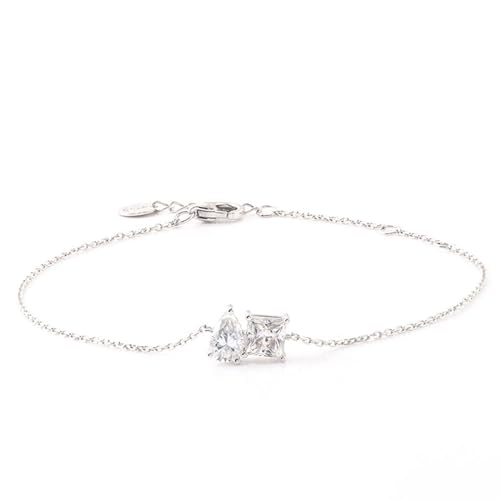Bracelet en Or Blanc Moissanite, Idée Cadeau Femme