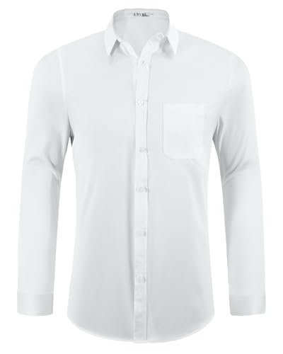 LVCBL Chemise Homme Manches Longues - Chemise Blanche Classique pour Homme - Coton Respirable, Coupe Moderne Blanc M
