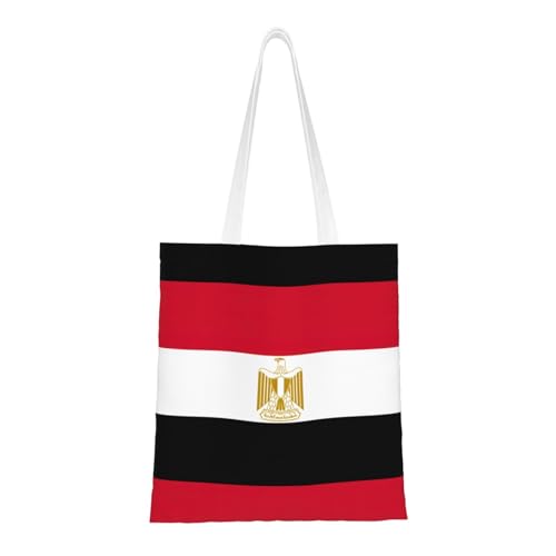 Egyptian Flag Print Polyester Canvas Tote Bag, Shopping Bag With Reinforced Handles, Reusable