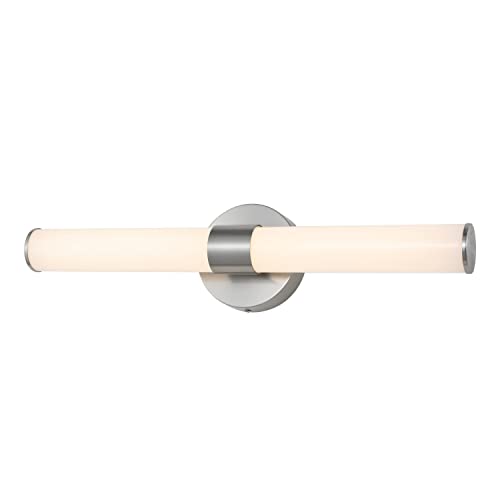 Image of JONATHAN Y 20.13 inch Nickel /White 1-Light Integrated LED Vanity Light, Mid-Century Modern Iron Sconce with Frosted Acrylic Shade, Dimmable Bathroom Light Fixture for Mirror, 3000K (JYL7119B)