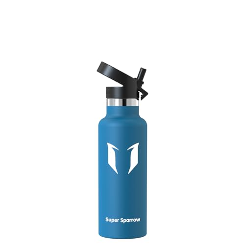 Super Sparrow Botella Agua Acero Inoxidable 18/10 - Botella Termica Ultraligera con Tapa de Paja - 500ml - Termo Sin BPA, Botella Agua Niños, para Deporte, Viaje, Escuela, Exterior, Oficina, Hogar