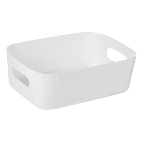 Ipetboom 6 piezas Cestas de Almacenamiento de Plástico Duradero con Asas Organizadores para Baño Cocina Oficina y Hogar Resistentes y Fáciles de Usar Grande Blanco