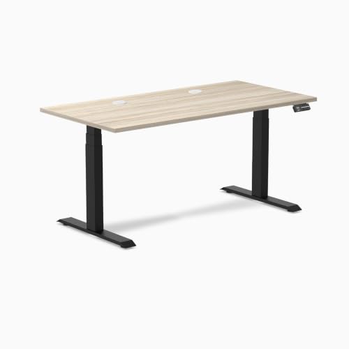 Image of Desky Electric Standing Desk, 59.1 inch Laminate Height Adjustable Sit Stand Desk, Dual Motor, 4 Memory Presets, Ergonomic Computer Workstation for Home Office - Classic Oak Top and Matte Black Frame