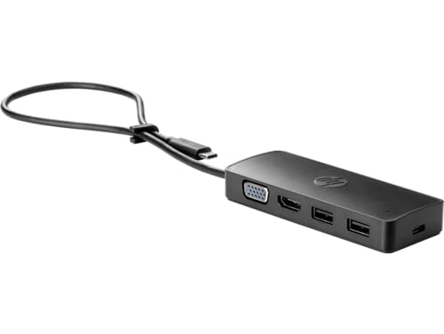 HP G2 Docking Station de Viaje USB-C Multipuerto - (2 Puertos USB para Accesorios, Puerto HDMI y VGA, 45, 65 o 90 W., Compatible con Puerto USB-C), Color Negro