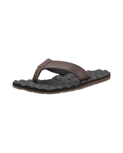 Image of Volcom Men's Recliner Sandals - Water-Friendly Flip Flops with Recliner Comfort Foam Footbed, Black Combo, 10