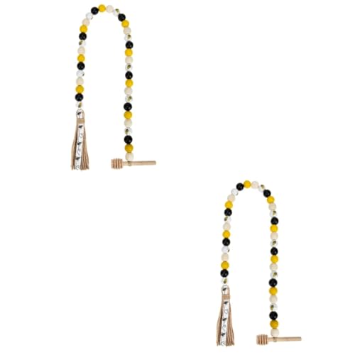 Amosfun 2 Piezas Cordón Borla Cuentas Helecho Artificial condujo temático Bol Super Humor Home Decor decoración Colgante para el hogar Colgante de Borla de Cuentas Cuerda de Yellow