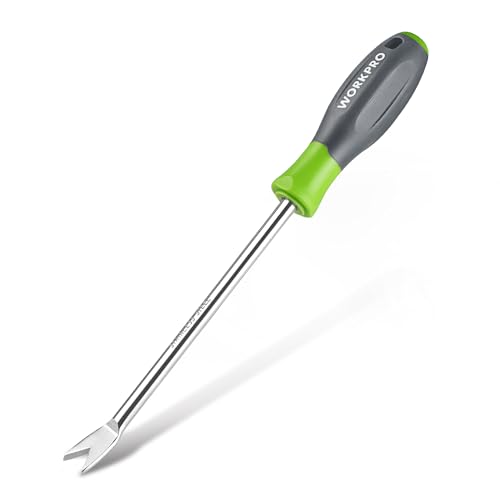 WORKPRO 11.5" Dandelion Weeder Puller Tool with Soft Handle, Polished Stainless Steel Garden Weed Remover Tool, Two-Pronged Fork Weeder Tool for Lawn Farmland Transplant Gardening Plant Tool