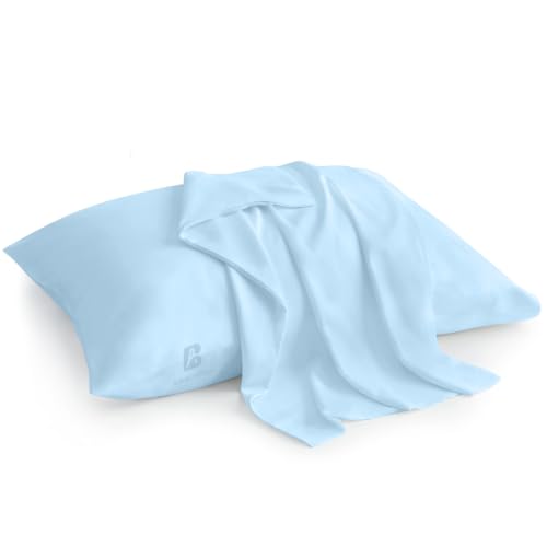 Image of Atiksh Beddings 12x16 Toddler Travel Pillow Cases, Pack of 2, 100% Egyptian Cotton, 600 Thread Count, Zipper Closure, Small Pillowcase for Kids, Daycare, Preschool & Travel, Light Blue