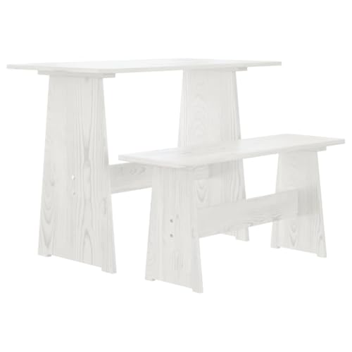 Mesa de comedor con banco de pino macizo blanco de 100x60 cm 2