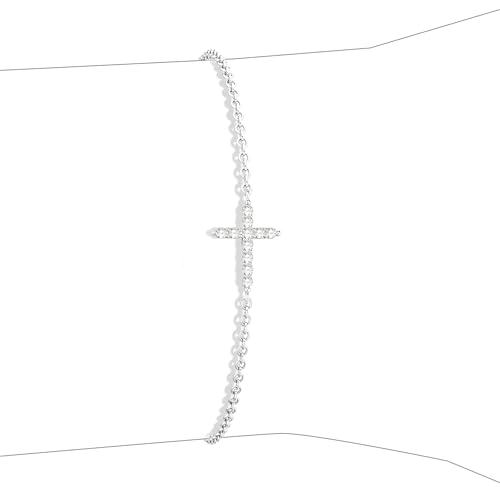 Moodear Dainty 925 Sterling Silver Cross Bracelet - Trendy CZ Bracelets for Women Religious Christian Jewelry Gifts