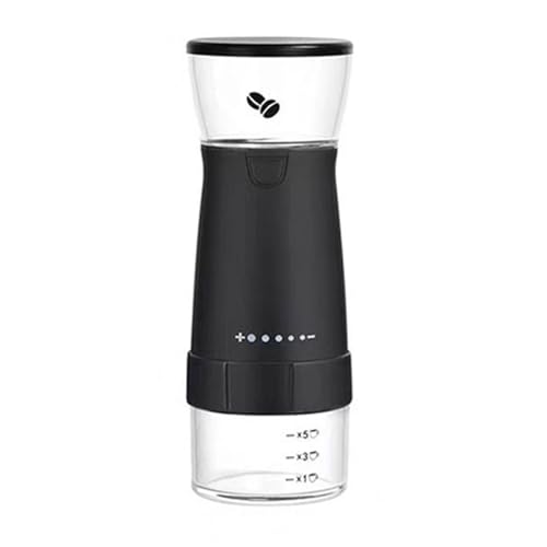GrnArt 電動コーヒーミル 5段階挽き目調整 USB充電式 透明カバー付 多用途穀物粉砕対応 コンパクト設計 家庭用 (ブラック)