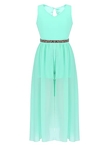 Alvivi Vestido Gasa de Fiesta para Niña Mono de Ceremonia Elegante con Cintura Pedrería Brillante Vestido Dama de Honor Largo Vestido de Cumpleaños 5-16 Años S Verde 11-12 años